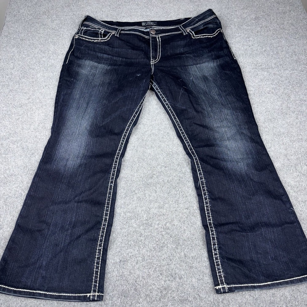 Silver Jeans Women's 24x30 (Fits 42x29) Wide Leg Plus Size Dark Wash Embroidered